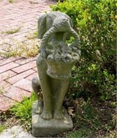 20th Century Cast  Stone Dog with Floral Basket