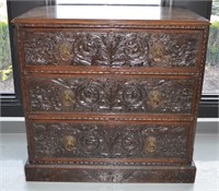 Antique High Relief Carved 3 Drawer Dresser