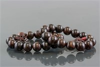 Pair of Chinese Wood Carved Round Bead Bracelet