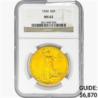 1924 $20 Gold Double Eagle NGC MS62
