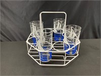 4 Sailboat Glasses and Caddy