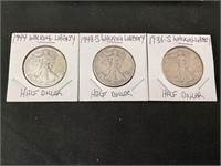 1936-S, 1943-S & 1944 Walking Liberty Half Dollars