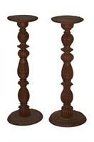 Pr of Spanish Colonial Carved Wooden Candlesticks