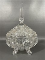 Vintage Footed Crystal Candy Dish Bowl with Lid
