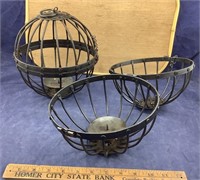 Pair of Hanging Open Round Iron Candle Holders
