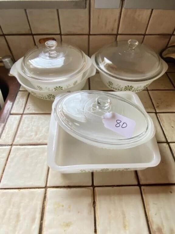 Set of Baking Dishes by Glasbake - 1 Lid Chipped