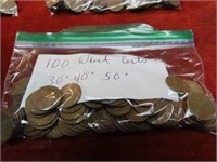 (100)1930's 40's 50's Lincoln Cents. US coins.