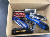 Box of misc. sports knives, chisel tip, etc. all k