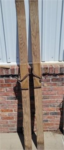 Antique Wooden Skis with Leather Straps