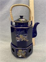 Vintage Kutani Teapot With Warmer Stand Japan