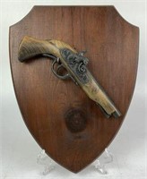 Decorative Flintlock Pistol Replica On Wood Plaque