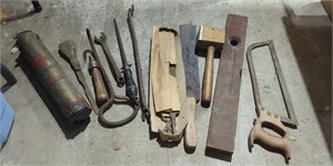 tote of antique tools