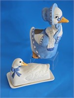 COOL VTG DUCK PLANTER AND BUTTER DISH-REALLY NICE