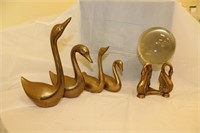 Brass swans & reflecting ball