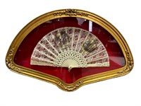 Victorian Lace Fan in Gold Gilt Shadowbox
