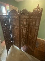 Wooden ornate 4 section room divider. 6 ft