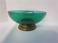 Beautiful green glass footed fruit bowl; heavy