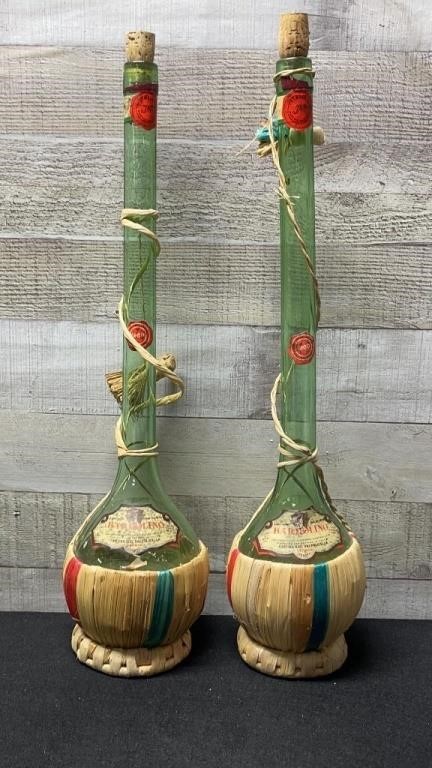 Two 1960's Italian Wicker Wrapped Wine Bottles 22"