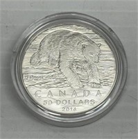2014 RCM $50 Polar Bear 99.99% Fine Silver Coin