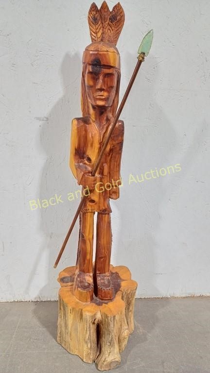 Hand-Carved Wood Native American Statue