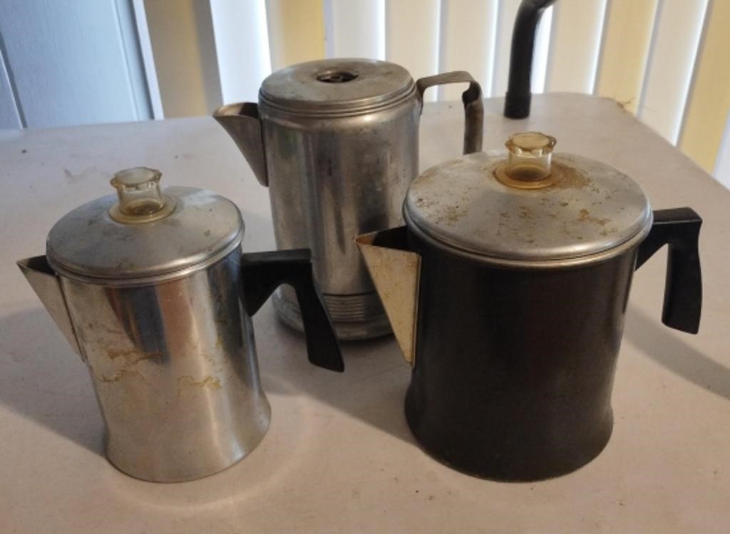 Coffee percolators. 1 missing  cap and plug