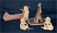 5 pcs Native Figures Birch Teepee & Canoe