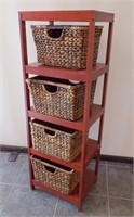 WOODEN SHELF W/4 BASKETS