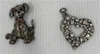 Lot of a dog pin and heart charm