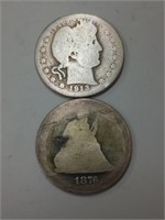 1876 Seated Liberty Quarter and 1913 Barber