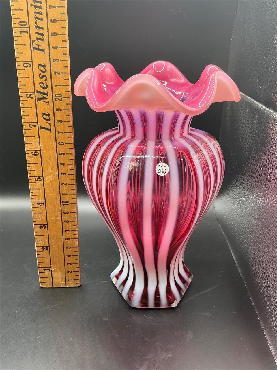 Fenton Cranberry Striped Swirl Vase
