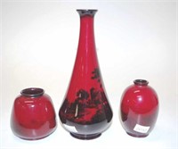 Three Royal Doulton Flambe vases