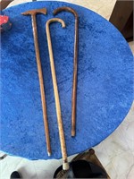 3 old wood canes