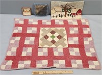 Textiles Lot; Crib Quilt; Hooked Rug etc