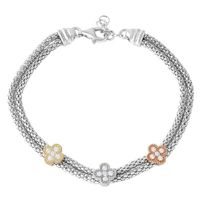 Sterling Silver 3 Toned Clover Bracelet