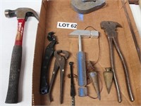 (3) Hammers, Wire Pliers, Plumb Bobs, & More