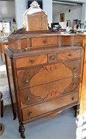 Antique Tall Boy 6 Drawer Dresser With Mirror