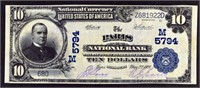 1921 $10 Paris National Bank National Currency