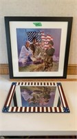 Patriotic themed, framed puzzle and mirror