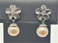 Sterling Silver Freshwater Pearl Dangle Earrings