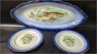 Older 21" Porcelain Fish Platter & Plates ( P