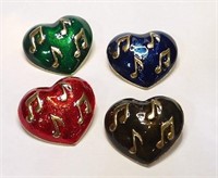 4 Colorful Enamel Hearts Music Note Brooches Pins