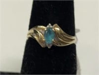 10K Solid Gold w/ Light Blue Gemstone Ring