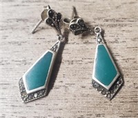 Sterling Pierced Earrings w/Green Stones