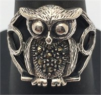 Sterling Silver Owl Ring W Marcasite