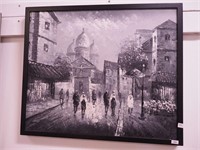 Monochromatic painting on canvas of street