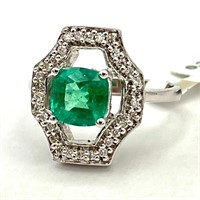 14K Gold Emerald & Diamond Ring