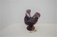 Purple Slag Rooster Pedastal Dish