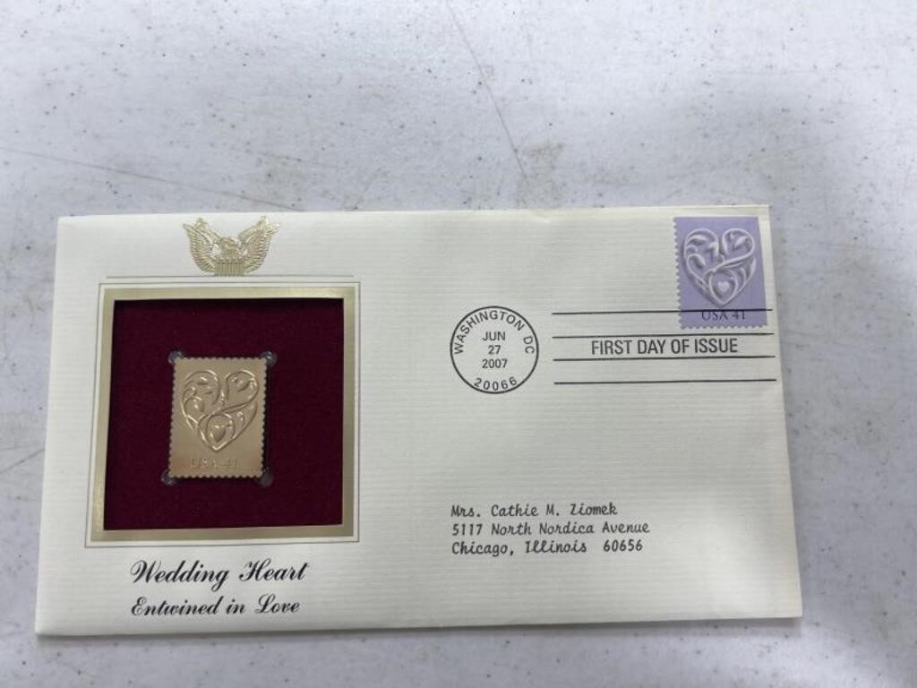 Wedding heart entwined in love Golden Stamp