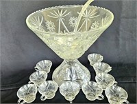 Early American Pressed Cut Punch Bowl Set