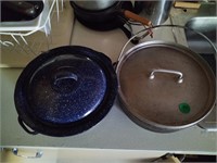 Iron Dutch Oven and Blue Speckled Pot with Lid